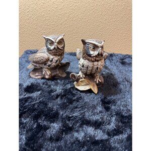 Vintage Homco Owl Figurines Set Of 2 Hand-Painted Collectible Home Decor 70's